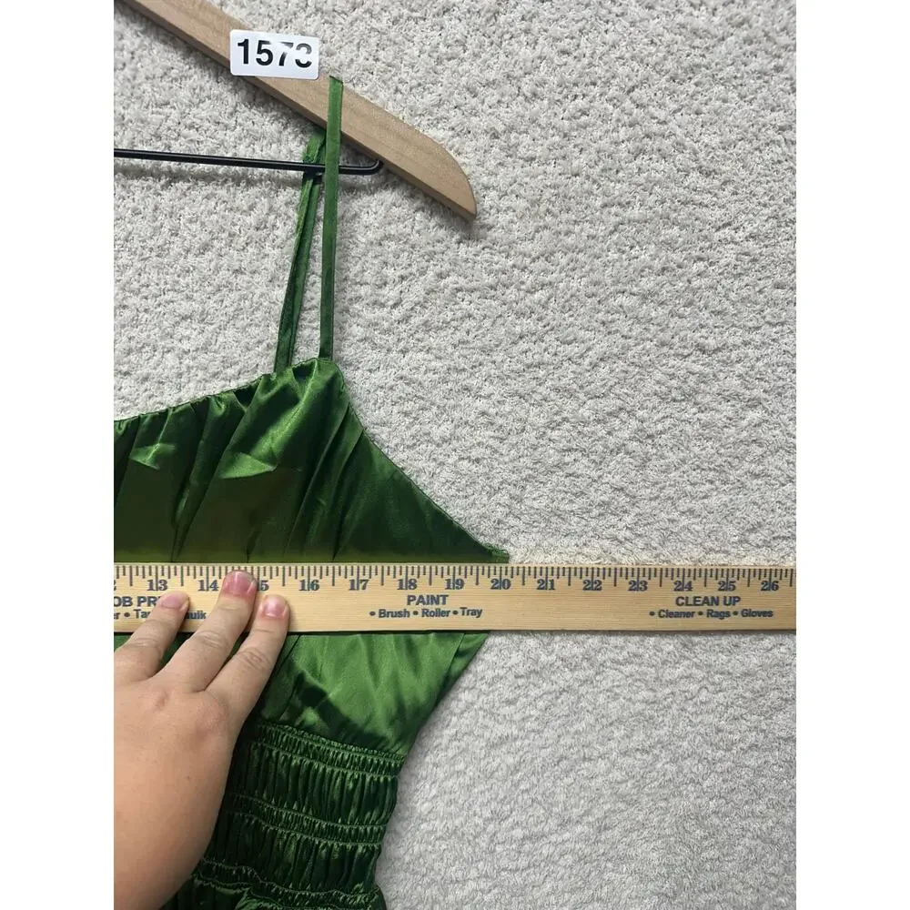 Abercrombie & Fitch Green Satin Smocked Waist Maxi Dress Medium